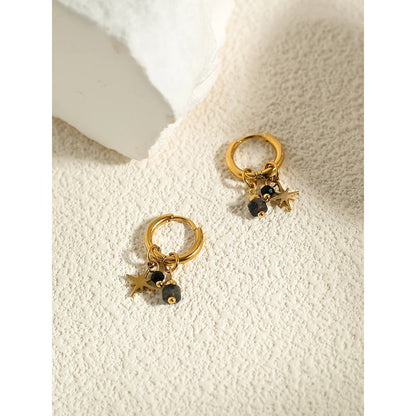 18K Gold Plated Hoop Earrings with Star Charms for Women