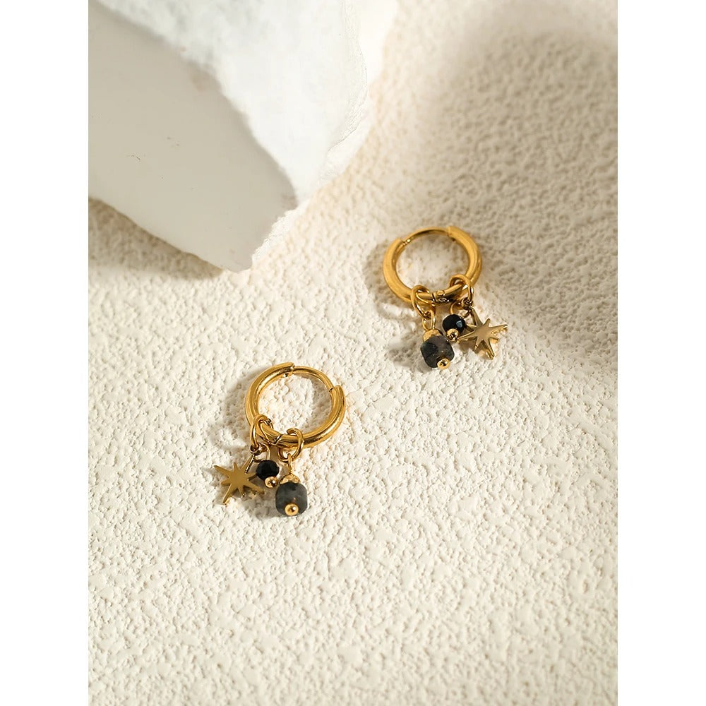 18K Gold Plated Stainless Steel Hoop Earrings for Women Natural Stone Star Charms Aesthetic Trendy Jewelry