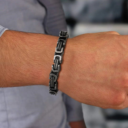 Men’s Chunky Byzantine Bracelet 8mm Grey Stainless Steel Wristband