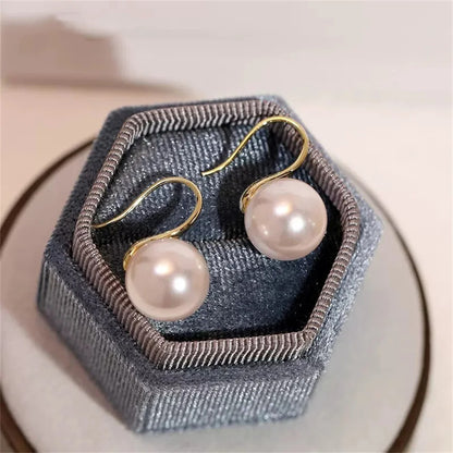 French Vintage Pearl Earrings for Women Round Imitation Jewelry