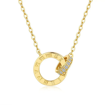 Luxury 100% Real 18k Gold Women's Roman Numeral Round Pendant with Moissanite Diamond Necklace