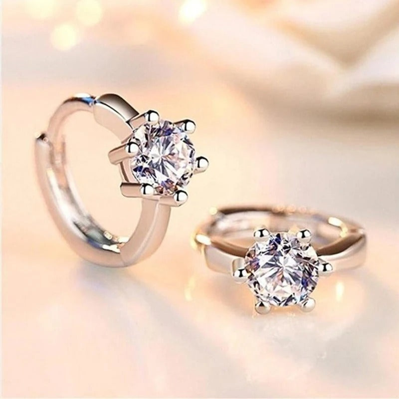 Huitan Small Hoop Earrings 6 Prong Solitaire Zircon Daily Wear