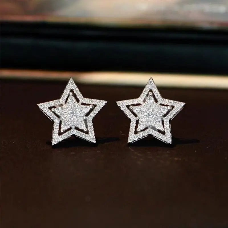 Trend Silver Color Star Crystal Stud Earrings for Women Exquisite Geometry Ear Jewelry Accessory