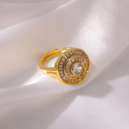 Gold Round Zircon Open Ring Stainless Steel Geometric Wedding Jewelry for Women