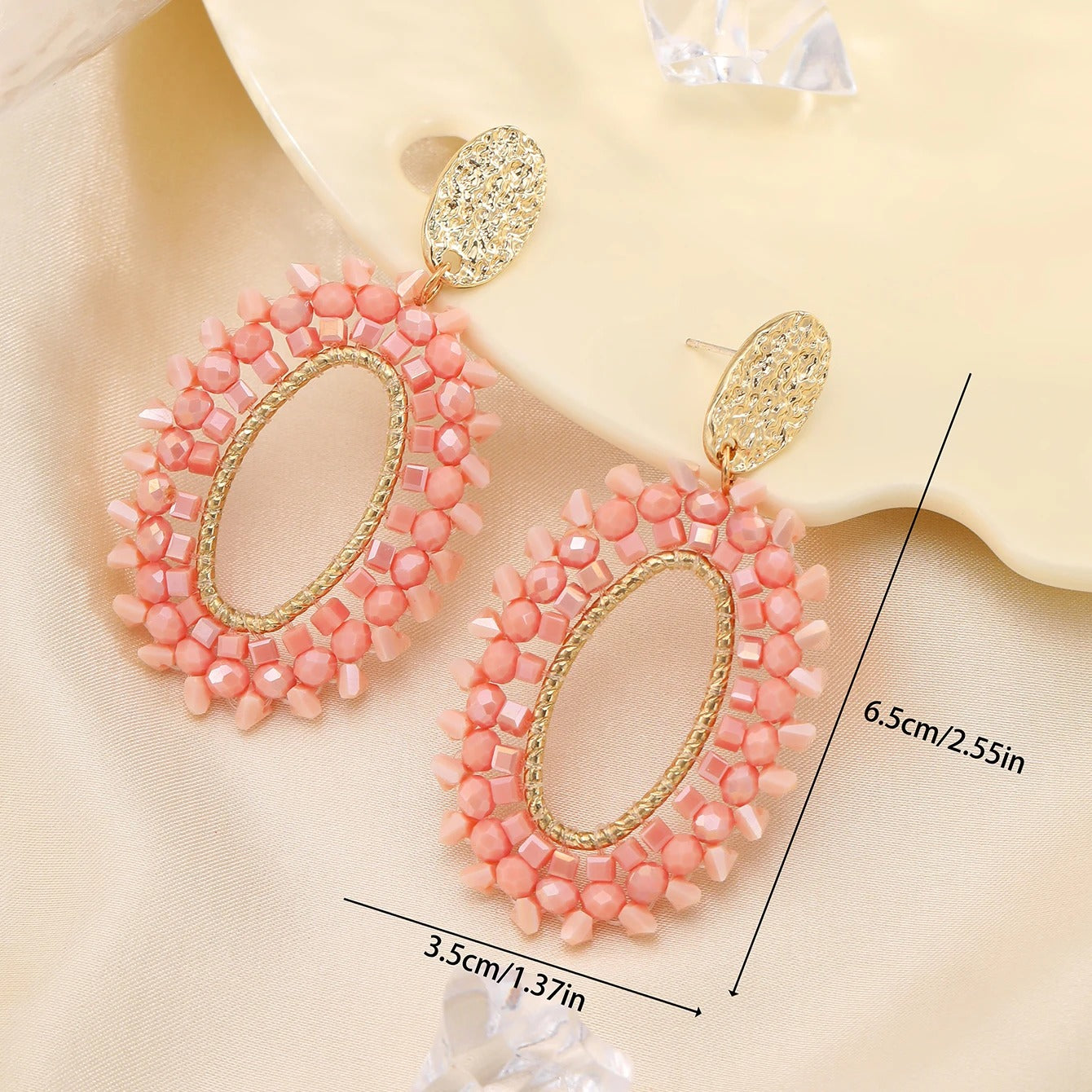 Handmade Oval Crystal Bead Drop Earrings for Women Gift
