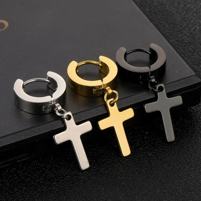 Men & Women Punk Gothic Cross Star Hoop Earrings Stainless Steel