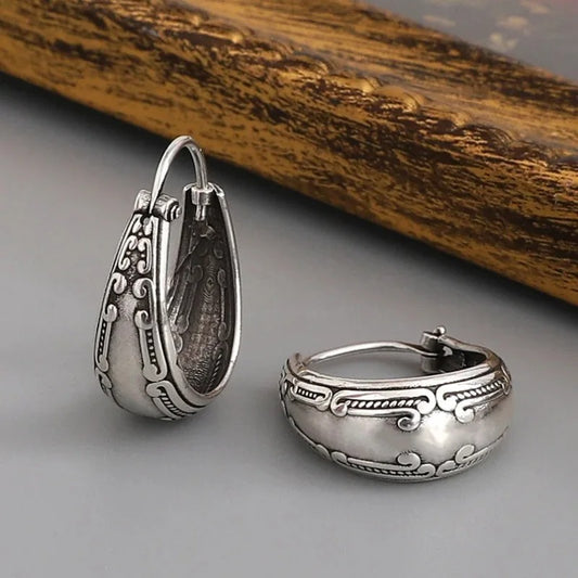 Silver Color Round Hoop Earrings Women Bohemian Vintage Jewelry