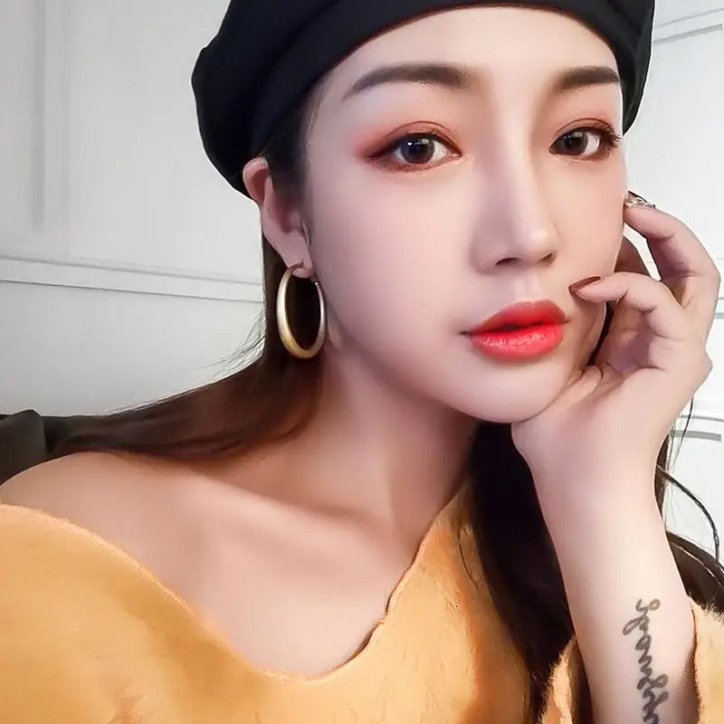 Matte Gold Big Hoop Earrings Round Circle Women Retro Jewelry