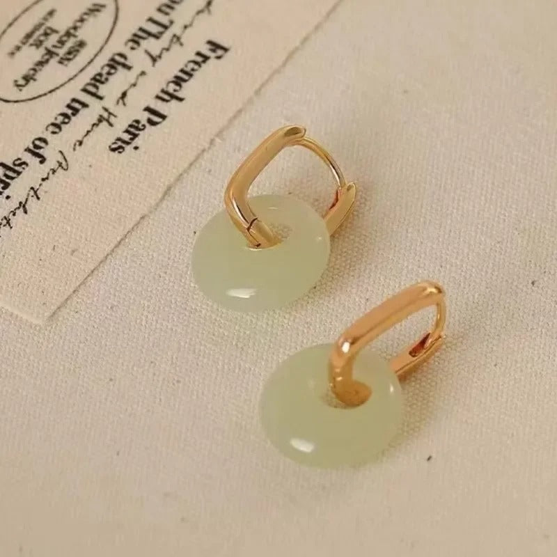Elegant Imitation Hotan Jade Hoop Earrings for Women