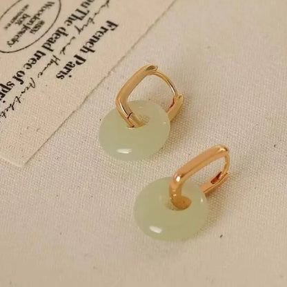 Elegant Imitation Hotan Jade Hoop Earrings for Women
