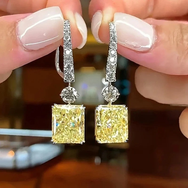 Trendy Yellow Cubic Zirconia Earrings Women Dance Party Jewelry