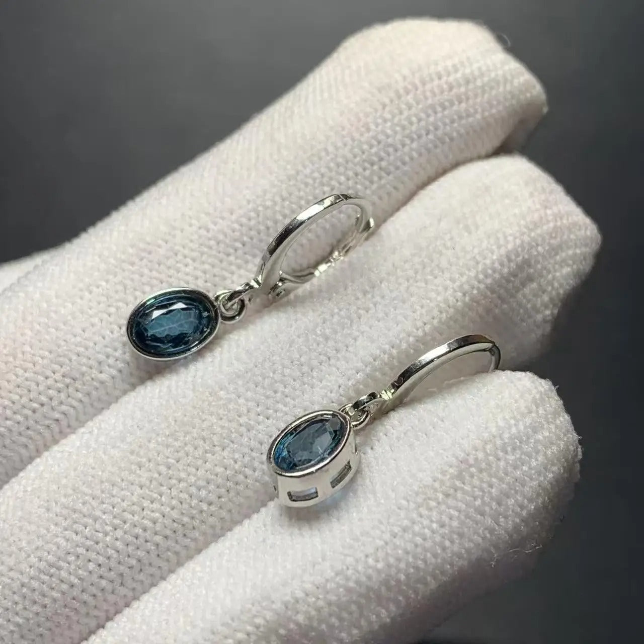 Vintage Natural Blue Topaz Hoop Earrings Simple Classic Round Circle Gemstone Jewelry