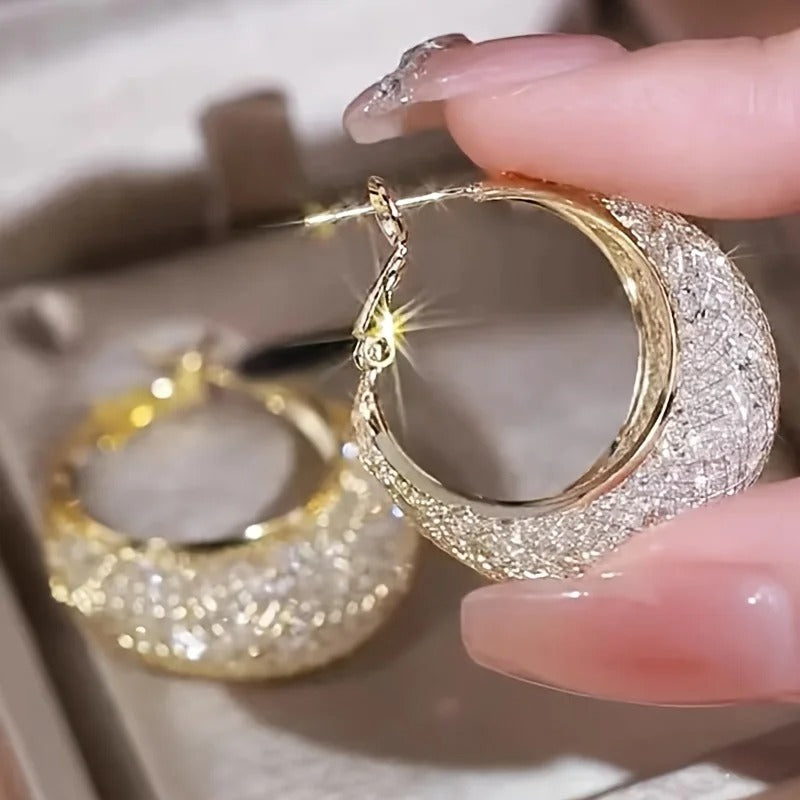 Shiny Mesh Hoop Earrings Rhinestone Inlaid Elegant Party Jewelry