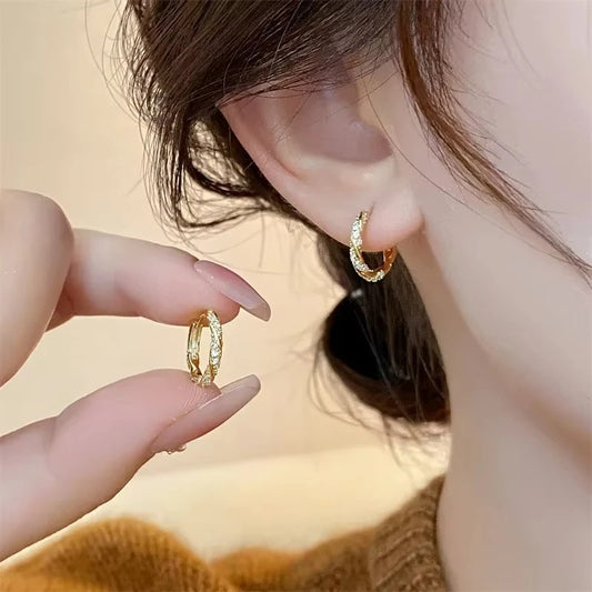 FTCY Luxury Zircon Hoop Earrings Elegant Small Round Metal Circle Earrings for Women