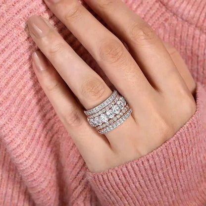 Luxury Two-Tone Wide Rings for Women Full Brilliant Cubic Exquisite Superb Party Jewelry Trendy Chic Accessories.