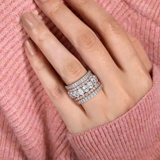 Luxury Two-Tone Wide Rings for Women Full Brilliant Cubic Exquisite Superb Party Jewelry Trendy Chic Accessories.