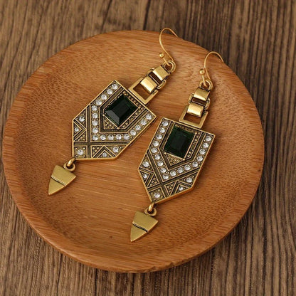 Green Crystal Rhinestone Tassel Earrings Gold Long Dangle Jewelry