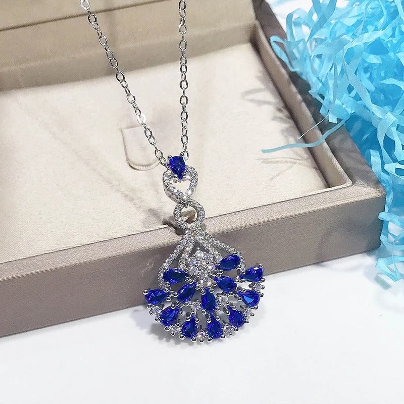 Gorgeous Elegant Women Wedding Necklace with Blue Cubic Zirconia Temperament Female Necklace Anniversary Party Jewelry