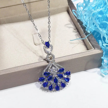 Gorgeous Elegant Women Wedding Necklace with Blue Cubic Zirconia Temperament Female Necklace Anniversary Party Jewelry