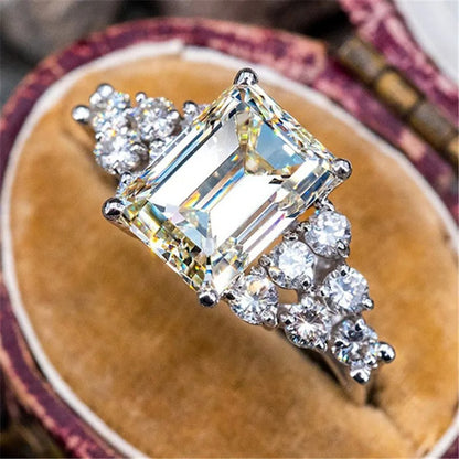 925 Silver White Square Cubic Zirconia Wedding Band Ring for Women Luxury Trendy Engagement Eternity Jewelry Female Accessory