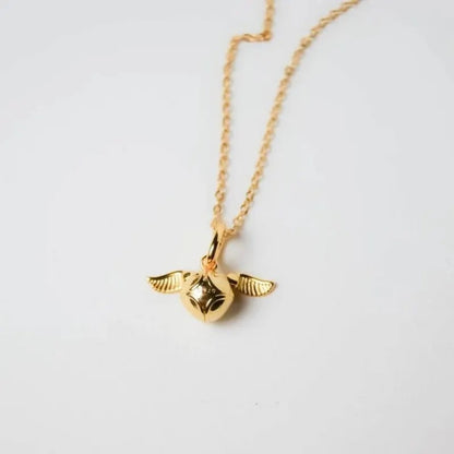 Golden Angel Wing Beads Charm Pendant Necklace Creative Snitch Jewelry Chain Necklace Magician Jewelry Gift for Her