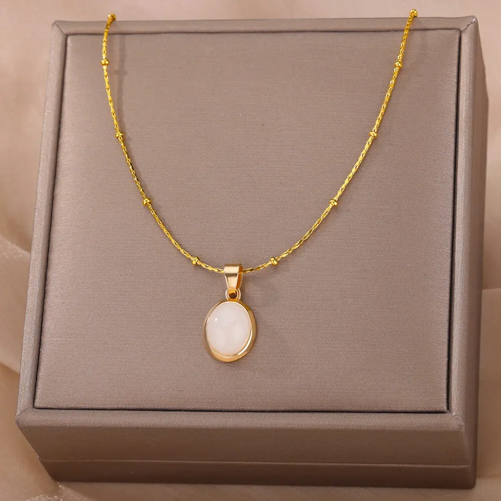 Women’s Opal Stone Necklace Gold Aesthetic Jewelry Gift