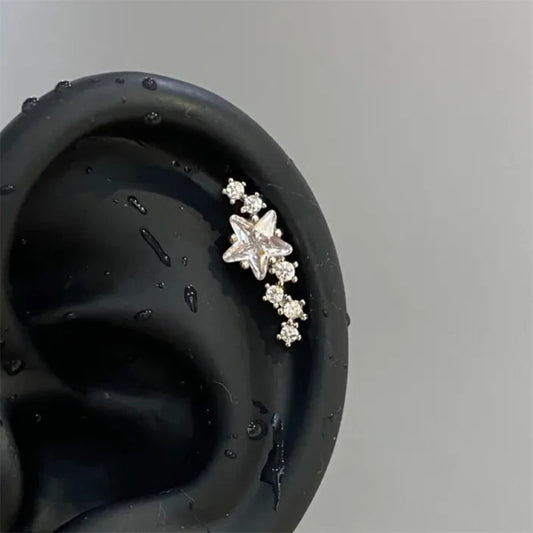 1PCS Shiny Zircon Arc Ear Stud Cochlear Stainless Steel Jewelry