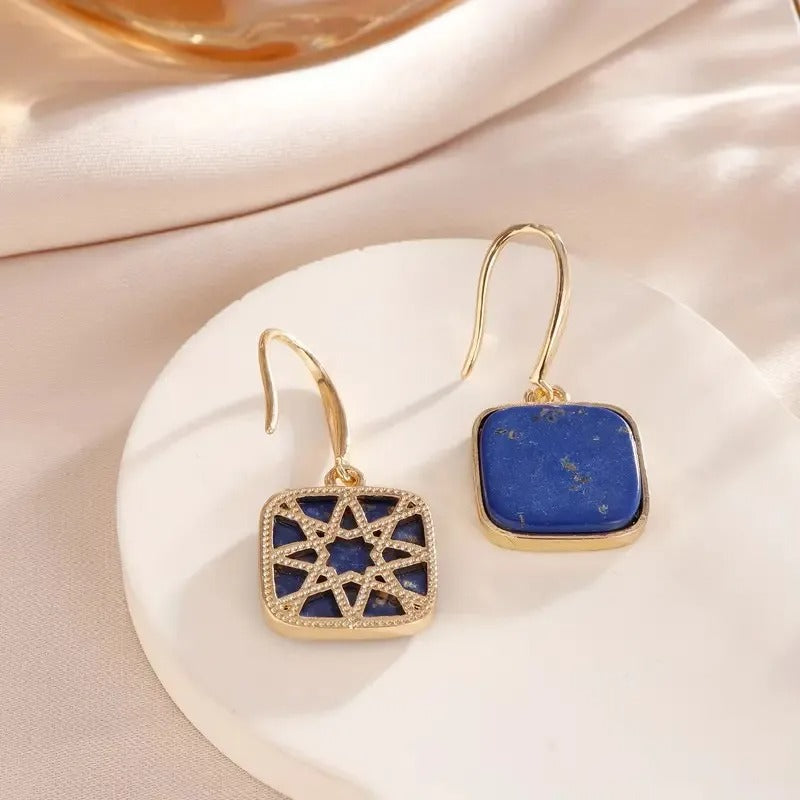 Bohemian Square Natural Stone Earrings, Vintage Dangle Earrings, Women's Fashion Jewelry, Unisex Style, Suitable for Wedding/Pa