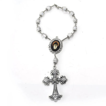Crystal Beaded Cross Rosary Bracelet Catholic Christian Jewelry