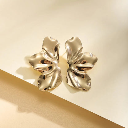 Retro Gold Leaf Drop Earrings Women Flower Dangle Jewelry