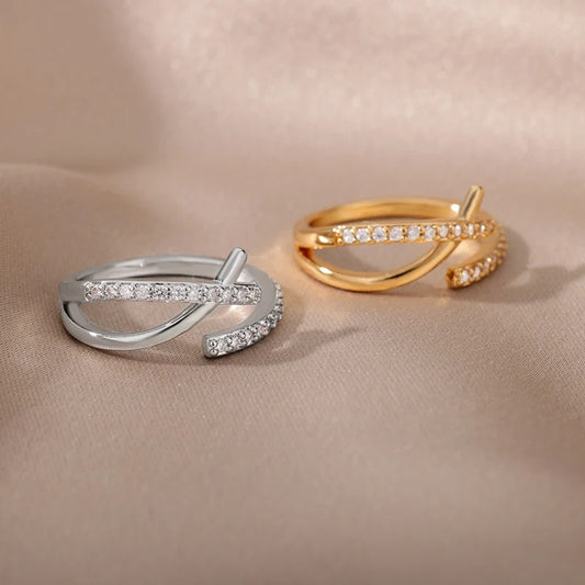 Irregular Geometric Zircon Ring Stainless Steel Open Finger Couple & Engagement Jewelry for Women ✨💍