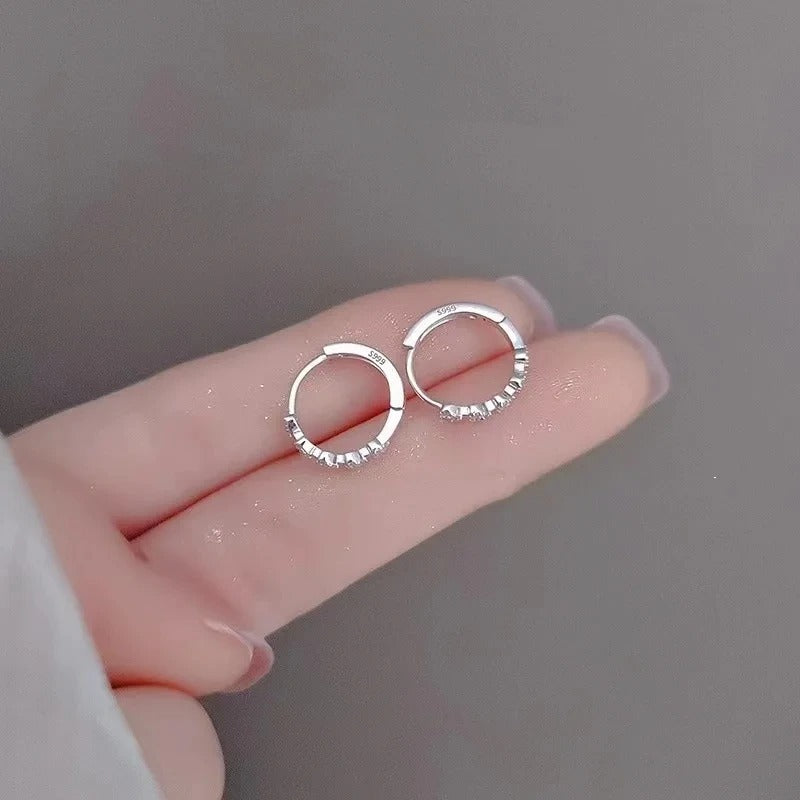 Women Heart Hoop Earrings Silver Color Shiny Zircon Wedding Jewelry