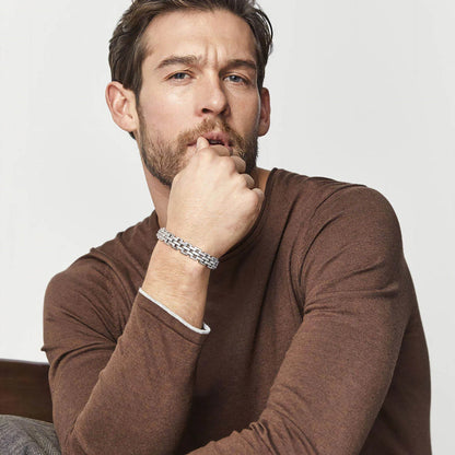 Men’s Black & Silver Watchband-Style Chain Bracelet Teens & Boys