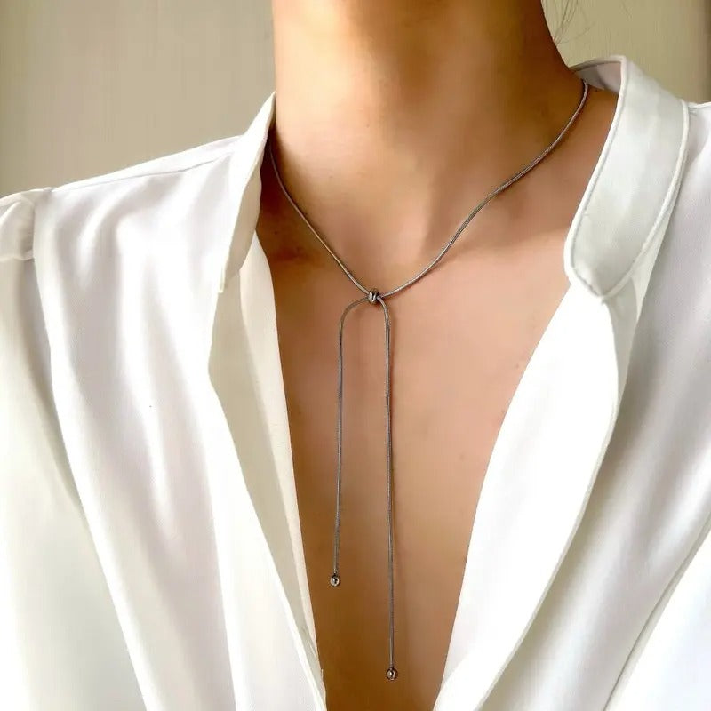 Minimalist Stainless Steel Snake Necklace Adjustable Clavicle Chain
