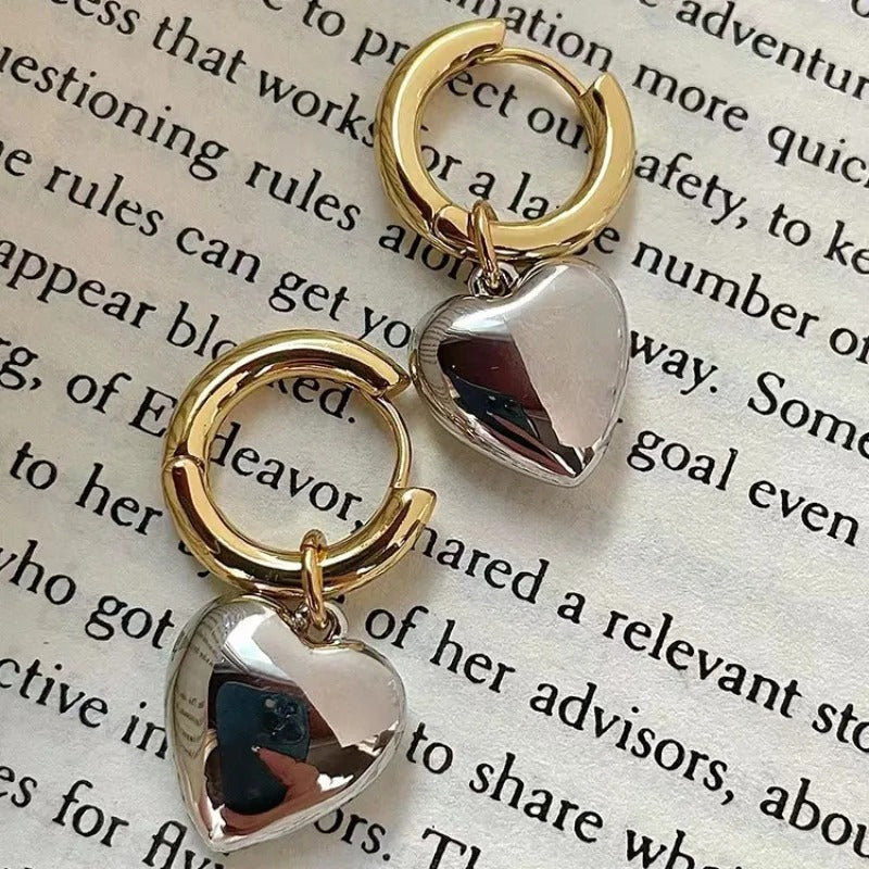 Women Gold Heart Hoop Earrings Lightweight Asymmetric Fashion Jewelry