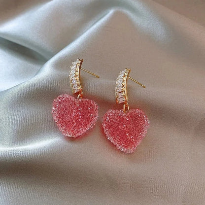 Pink Heart Dangle Earrings for Women