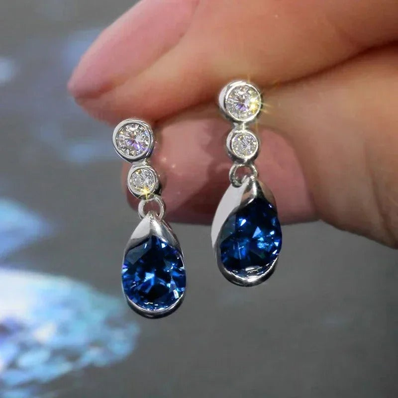 Blue Cubic Zirconia Waterdrop Dangle Earrings Elegant Jewelry for Women