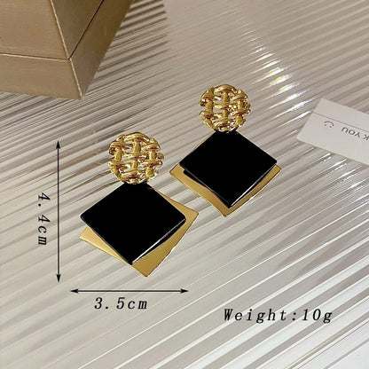 Double Color Rhombus Dangle Earrings Hollow Gold Geometry Jewelry