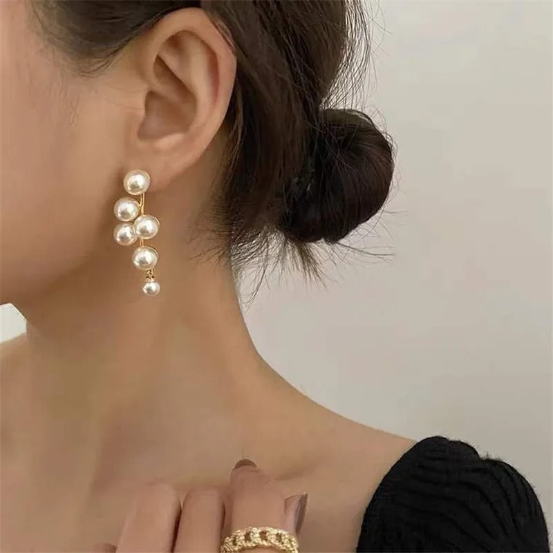 Korean Oversized White Pearl Drop Earrings Women Boho Jewelry