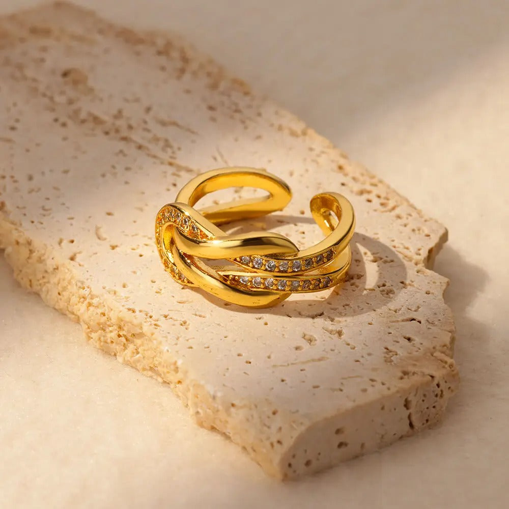 Gold Infinity Zircon Ring Adjustable Stainless Steel Wedding Jewelry for Women
