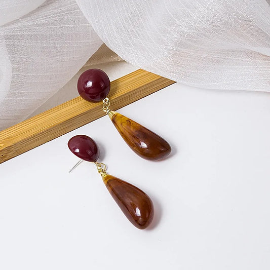 Elegant Amber Hanging Earrings Anti-Allergy Long Dangle Jewelry