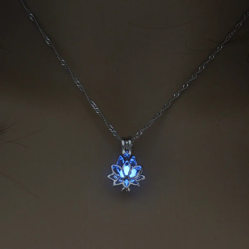 Luminous Glowing In The Dark Moon Lotus Flower Shaped Pendant Necklace For Women Yoga  Jewelry