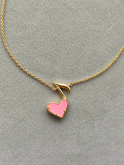 Fashion Jewelry Dolly Heart Music Note Short Pendant Necklace in Light Pink For Women Unique gifts