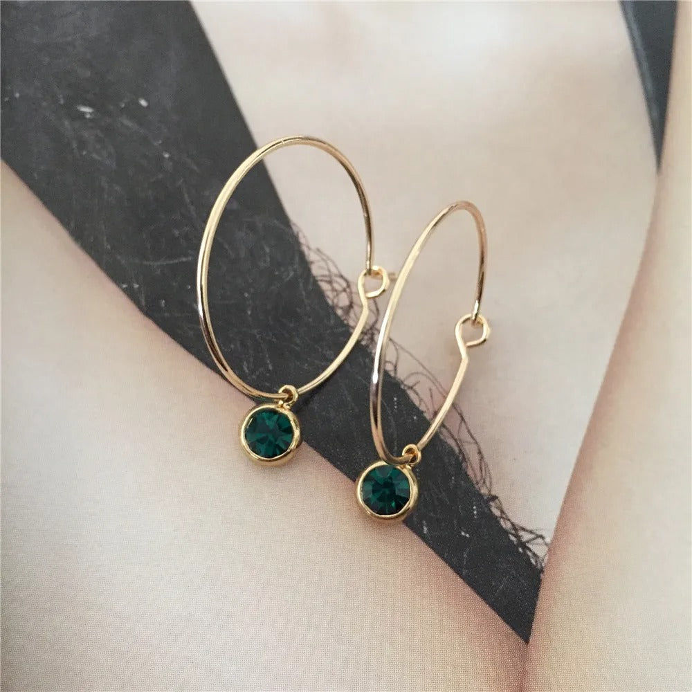 Korean Style Gold Hoop Earrings Women Small Stone Charm Jewelry