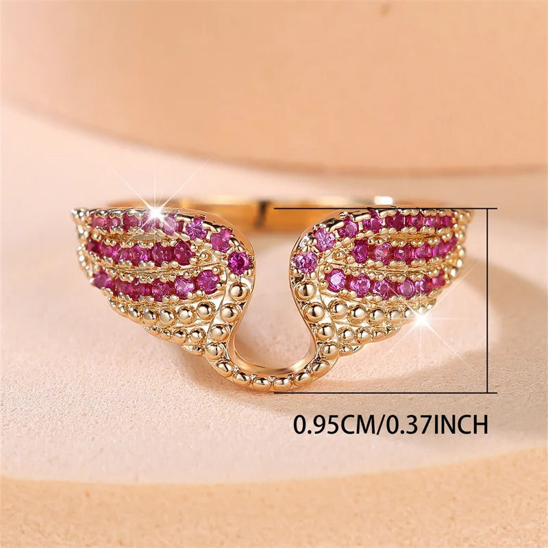 Rose Red CZ Angel Wings Ring Gold & Silver Women’s Jewelry
