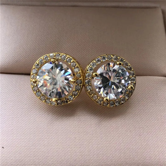 Vintage Silver Crystal Stud Earrings White Zircon for Women