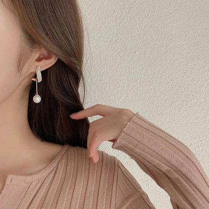 Classic Imitation Pearl Dangle Earrings Crystal Tassel Jewelry for Women