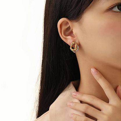 Women’s Bicolor Gold Silver Circle Earrings Hammered Geometric Design
