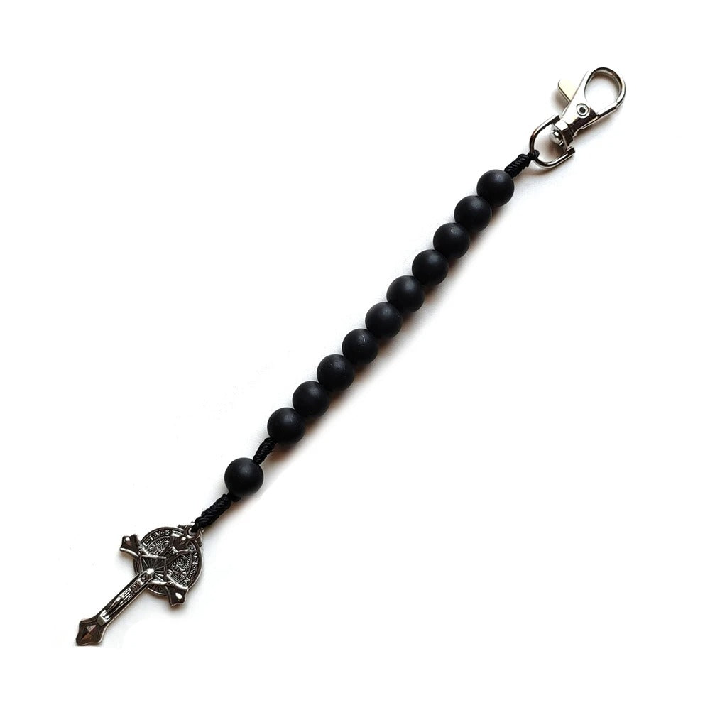 Black 10mm Glass Beads Pocket Car Rosary Bracelets For Men Women Religious Jewelry