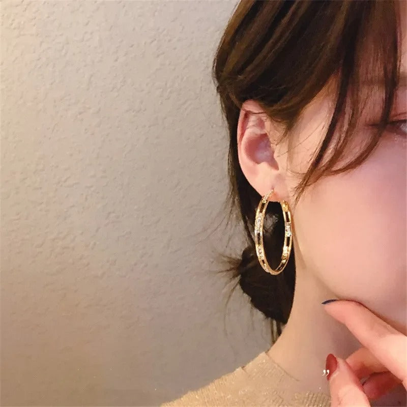 Fashion White Round Hoop Earrings Gold Color Wedding Jewelry
